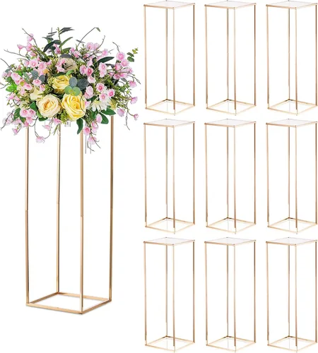 Vista 14 de Sziqiqi - Soporte geométrico de metal dorado para flores, centro de mesa floral, juego de 3 Centro de mesa alto de metal dorado S+M+L, arreglo