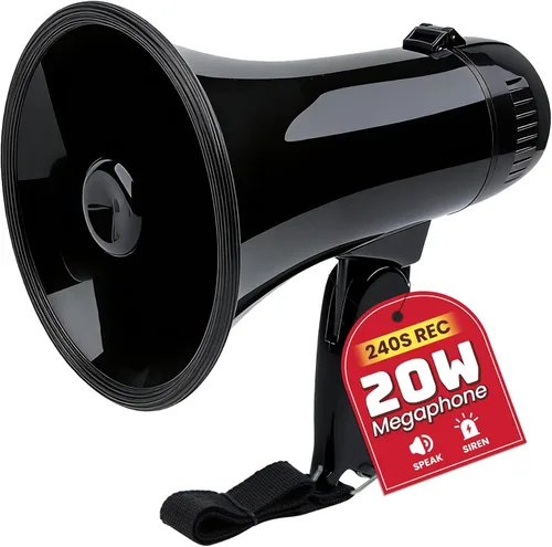 Vista 21 de MyMealivos 20W Megaphone Bullhorn, Built in Siren & 240s Recording, 5.4"×8.6" Portable Megaphone with Volume Control Cover Up to 300 feet+ for