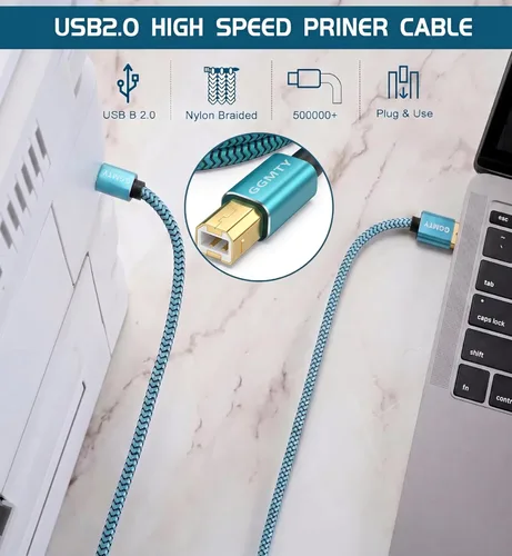 Vista 5 de Cable de impresora USB de 6 pies, cable escáner USB 2.0 tipo A macho a B macho, de alta velocidad, compatible con HP, Canon, Dell, Epson, Xerox y más