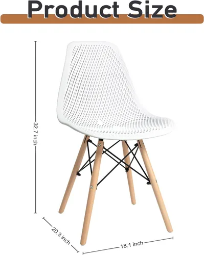 Vista 3 de CangLong Silla de comedor con carcasa de plástico, silla auxiliar moderna de mediados de siglo con diseño de malla, patas de madera de haya
