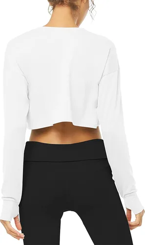 Vista 2 de Bestisun Sudadera corta de manga larga para mujer con agujero para el pulgar