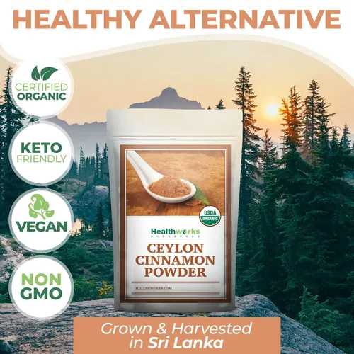 Vista 6 de Healthworks Superfoods - Canela orgánica en polvo de Ceilán - 16 onzas / 1 libra - Molida cruda - Keto, vegana y sin transgénicos - Ideal para café