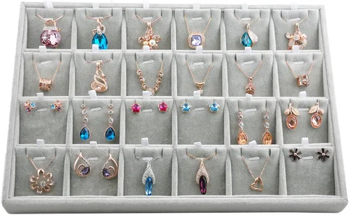 Vista 13 de Oirlv Bandejas apilables de terciopelo para joyas, rejillas, anillos, aretes, pulsera, reloj, escaparate, bandeja de exhibición
