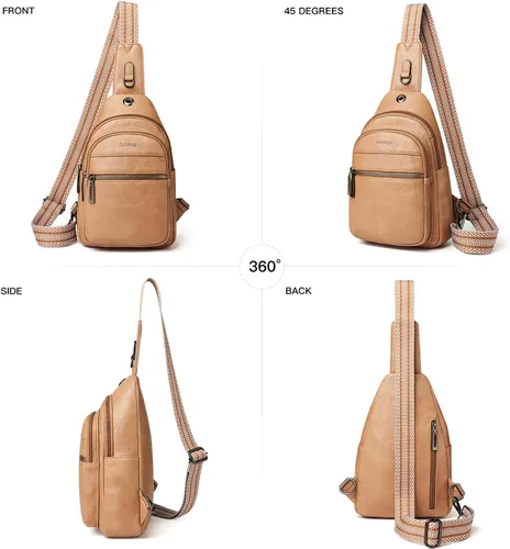 Vista 7 de LATMAP Bolso bandolera para mujeres y hombres, mochila pequeña de cuero, riñonera cruzada para el pecho, bolso impermeable para mujeres