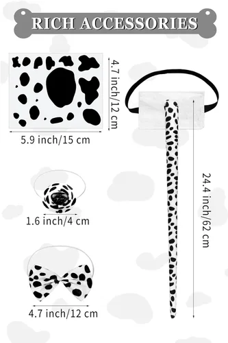 Vista 3 de AOTHSO Disfraz de perro dálmatas para Halloween, sudadera con capucha suave con cremallera frontal con bolsillos, calcetines de cola, calcomanías