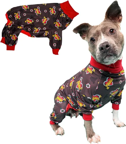 Vista 9 de Tooth & Honey Pit Bull - Pijama para perro con estampado de vaca, luna y estrella, con cobertura completa, pijama ligera para perros grandes