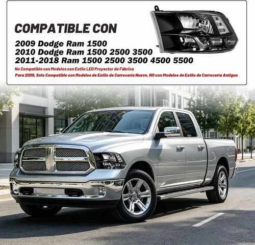 Vista 5 de SOCKIR Juego de faros delanteros para camioneta compatible con Dodge Ram 1500 2009-2018/Dodge Ram 2500 3500 2010-2018 OE Reemplazo de faros Carcasa