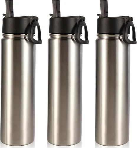 Vista 10 de Volhoply Botella de agua aislada de 24 onzas con tapa con popote, botellas deportivas de boca ancha de acero inoxidable con asa, tazas de vacío