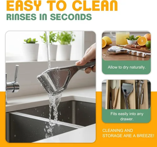 Vista 6 de Exprimidor manual de limón de acero inoxidable duradero, exprimidor de cítricos de mano para una extracción eficiente del jugo de limón, lima