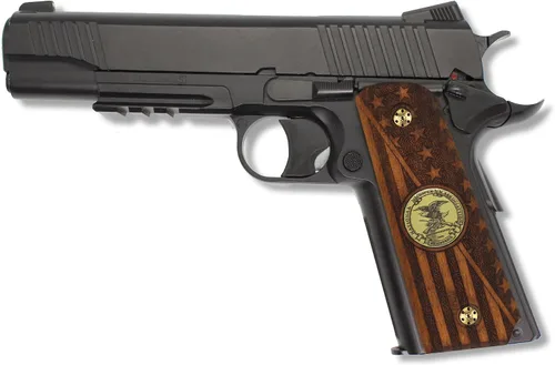 Vista 3 de URAY 1911 Tamaño completo 45 Trump Medallón y Puños de bandera – Empuñaduras híbridas de alta calidad CNC/hechas a mano para Colt, Kimber, Tauro