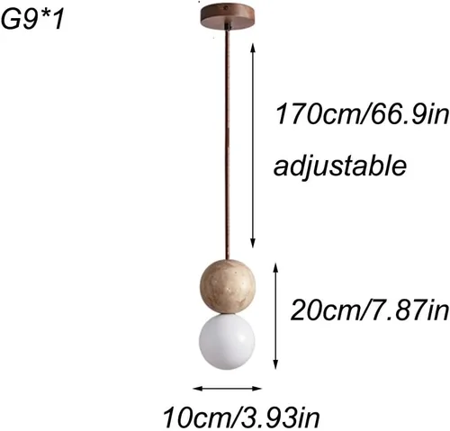 Vista 5 de Moderna lámpara colgante de mármol con forma de globo, mini iluminación colgante de techo de piedra natural, cable ajustable de cúpula E27/E26