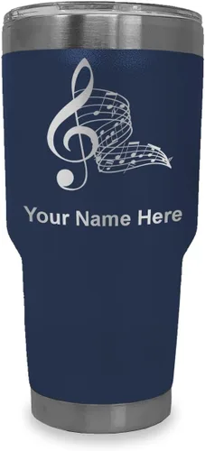 Vista 124 de LaserGram Vaso aislado al vacío de 20 onzas, notas musicales, grabado personalizado incluido (negro)