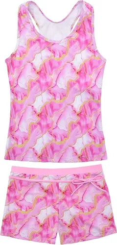 Vista 23 de JerrisApparel Traje de baño de dos piezas para niñas de verano con boyshort, diseño de tankini estrella de mar aqua