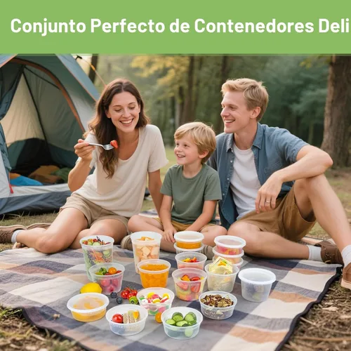 Vista 7 de Dipoo 60 juegos (120 piezas) recipientes Deli con tapas de 8 oz, recipientes de plástico herméticos, a prueba de fugas y sin BPA para llevar