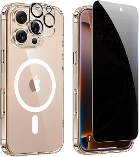 Vista 8 de Funda de privacidad para iPhone 14, funda magnética transparente con protector de pantalla de privacidad y protector de cámara