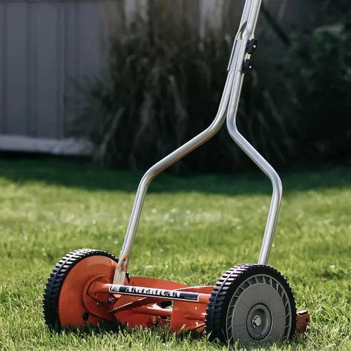 Vista 2 de American Lawn Mower Company 1204-14 Cortacésped de carrete de empuje de 4 hojas de 14 pulgadas, color rojo
