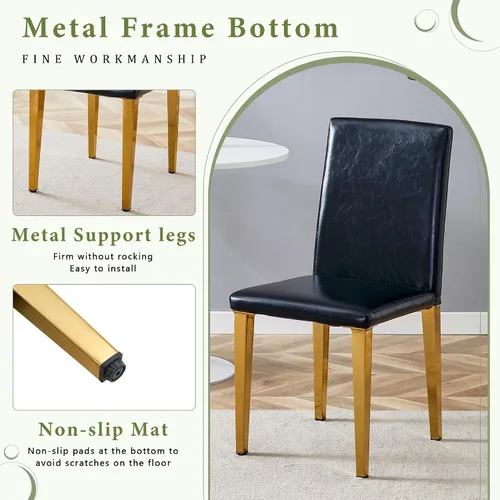 Vista 9 de Juego de mesa de comedor de mármol para 4, moderna mesa de oro blanco de 63 pulgadas con patas de marco de forma intercambiable y sillas de comedor