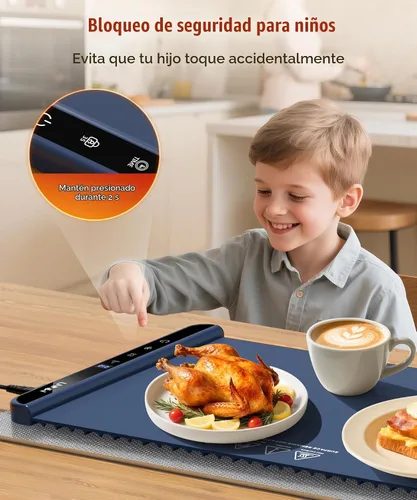 Vista 7 de Warming Mat for Food, 26x15 Inch, Dark Blue, Fast Heat, Child Lock