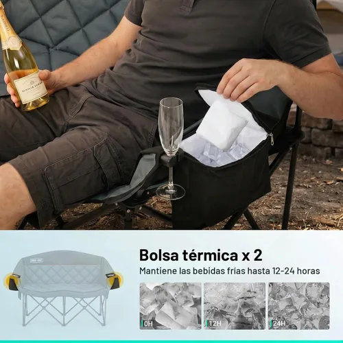 Vista 5 de Overmont Silla de camping doble de gran tamaño, plegable portátil con bolsa Loveseat Negro