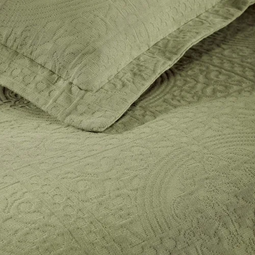 Vista 6 de Superior Fleur De Lis - Juego de colcha de algodón de 3 piezas, decoración de cama para el hogar, colcha decorativa con textura, 2 fundas de Salvia