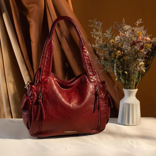 Vista 3 de Montana West Bolsos Hobo de cuero lavado para mujer, bolsos espaciosos con correa cruzada