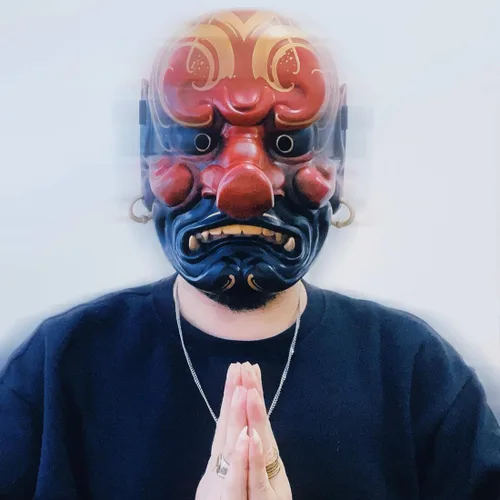 Vista 5 de Máscara de cosplay grande de Tengu, máscara japonesa pintada a mano para cosplay, decoración colgante