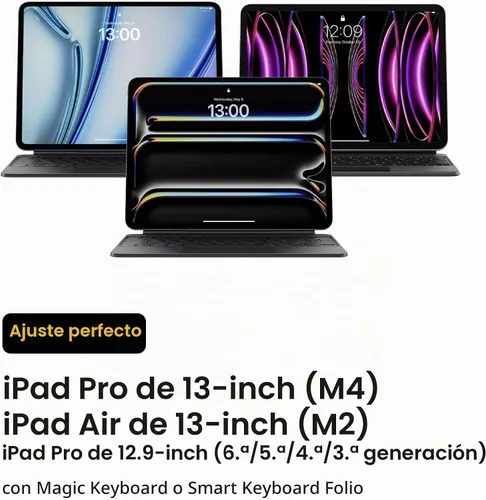 Vista 6 de tomtoc Funda tipo cartera para iPad Pro M5/M4 de 13 pulgadas, iPad Air M3/M2 2025-2024, iPad Pro M2/M1 de 12.9 pulgadas, funda protectora con Negro