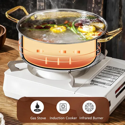 Vista 4 de YJX olla de 4.2QT con tapa martilleada, oro rosa de cobre, acero inoxidable tricapa, utensilio de cocina multifuncional para hornear, asar, guisar