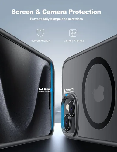 Vista 5 de Tigowos Funda magnética para iPhone 15, resistente a las caídas, sensación de piel mate, a prueba de golpes, ajuste delgado para iPhone 15, negro