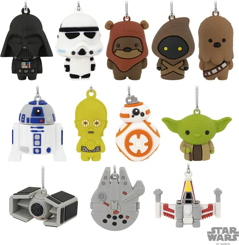 Vista 4 de Calendario de cuenta regresiva de Star Wars de Hallmark, set de árbol de Navidad colgante en miniatura con 12 adornos pequeños, (0002HCM9186)
