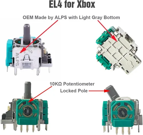 Vista 2 de ElecGear 4x Replacement Joystick (EL4 ALPS) + 4x Drift Fix PCB for Xbox Controller, Analog Stick Controller Sensor Assembly Thumbstick Module for