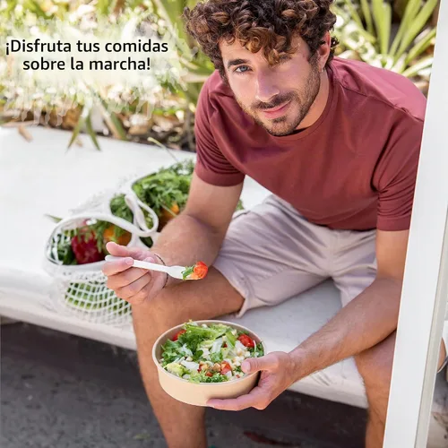 Vista 3 de Cuencos de papel desechables con tapas, recipientes de ensalada de preparación de comidas, 17 onzas, 25 juegos Recipientes de comida y sopa