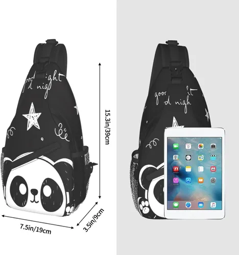 Vista 3 de zcvojmu Mochila tipo bandolera, bandolera para hombres y mujeres, viajes, senderismo, mochila con patrón de cuerda, pecho y hombro, Panda