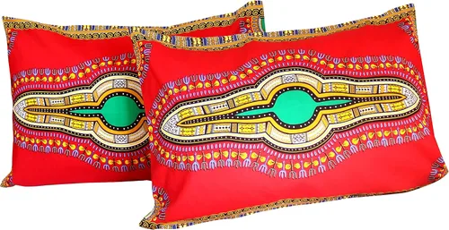 Vista 11 de Fundas de almohada en African Dashiki Art 100% algodón tejido Batik estampados, juego de 2 fundas, negro amarillo