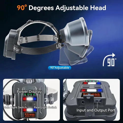 Vista 5 de Linterna frontal recargable LED superbrillante, 6 modos de luz ajustables, impermeable, función de corriente constante, ligera, perfecta