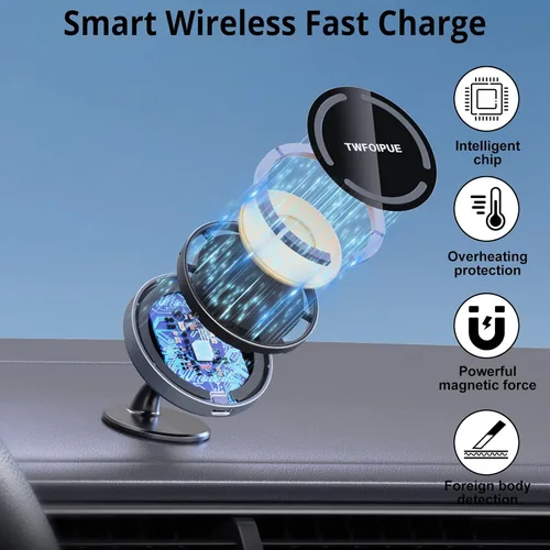 Vista 2 de Soporte magnético inalámbrico para cargador de coche compatible con Magsafe iPhone14/iPhone 13/iPhone 12/12 Mini/12 Pro/12 Pro Max, 15 W de carga