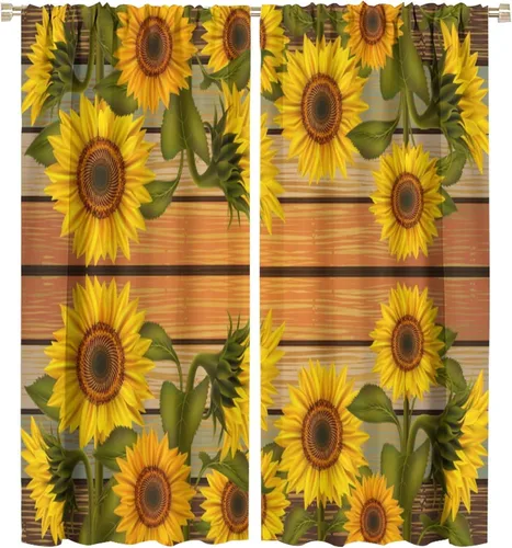 Vista 35 de Cortinas opacas de girasol, diseño natural, de granja, floral, con bolsillo para barra, para ventana, para dormitorio, sala de estar, 42 x 45