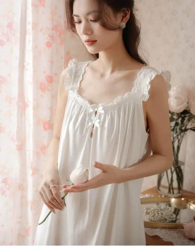 Vista 5 de Sharebeauty Camisón de algodón estilo princesa victoriana para mujer, ropa de dormir vintage