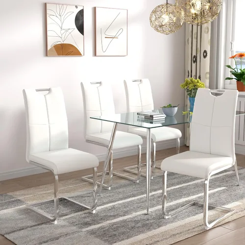 Vista 24 de Juego de sillas de comedor modernas (2 unidades) de piel sintética PU con respaldo alto tapizadas con patas doradas de metal para cocina y comedor
