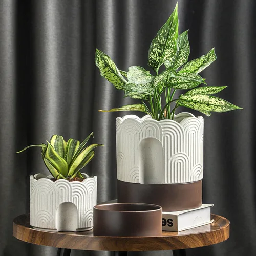 Vista 6 de Nihow Maceta de riego automático: maceta de cerámica de 6 pulgadas con orificio de drenaje y almacenamiento de agua, maceta de riego automático