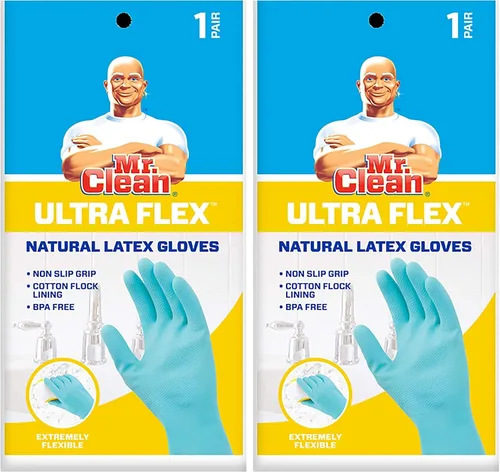 Vista 5 de Mr. Clean Duet - Guantes de limpieza de látex reutilizables con agarre antideslizante, 2 pares, pequeños