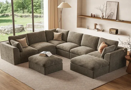 Vista 13 de Sofá modular de nube de 110" sofá deshuesado en forma de L seccional de Harina de avena ligera