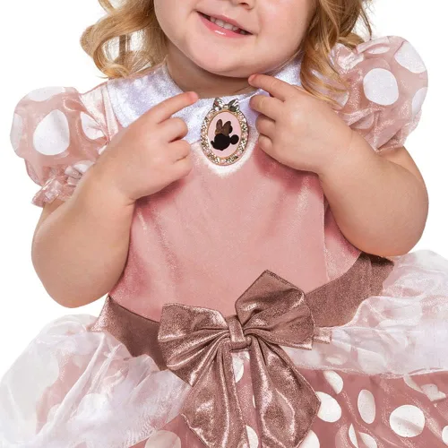 Vista 4 de Disfraz clásico de Minnie Mouse de oro rosa para niña pequeña
