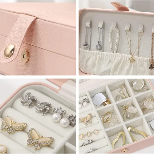 Vista 6 de Caja organizadora de joyas de viaje pequeña personalizada para niñas y mujeres, caja de joyería portátil personalizable, nombre de flor