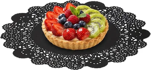 Vista 95 de Restaurantware Pastry Tek Blondas de Encaje de 4 x 4 Pulgadas 100 Vajilla Decorativa - Blondas de Mesa Desechables Redondas de Papel Negro