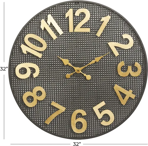 Vista 3 de CosmoLiving by Cosmopolitan Reloj de pared de metal con números dorados, 32" x 1" x 32", negro