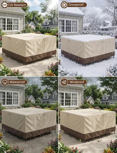 Vista 6 de Fundas para muebles de patio, impermeables, rectangulares, fundas para muebles de exterior, impermeables, resistentes al viento, con asas