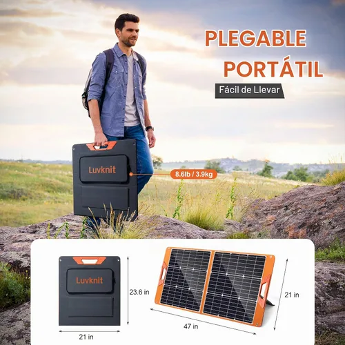 Vista 5 de Paneles solares de 100 vatios portátiles, 24% de alta eficiencia, 18V, cargador solar plegable con salidas USB para estaciones de energía