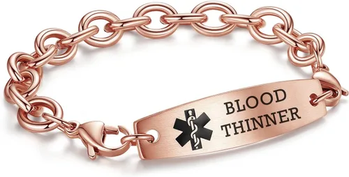 Vista 22 de LinnaLove Pulseras de identificación médica intercambiables Cadena de cable de acero inoxidable pulseras de alerta médica personalizables