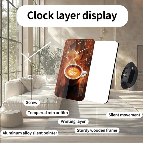 Vista 6 de Reloj de pared de taza de café para cocina, reloj de pared rectangular de madera, funciona con pilas, 12 pulgadas, relojes rústicos vintage